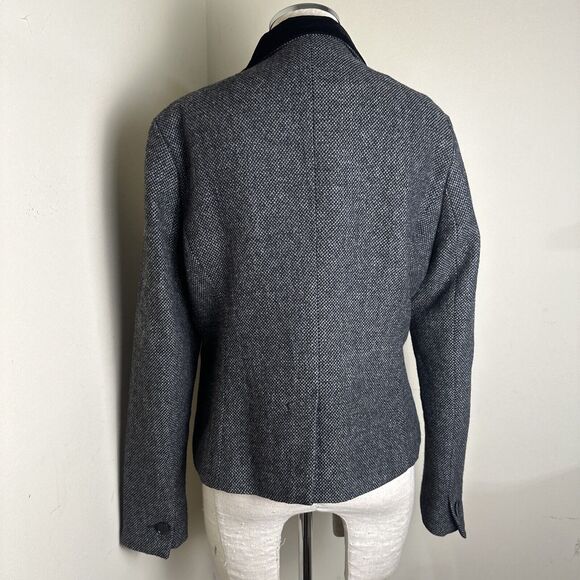 American Eagle Gray Black Silver Tweed Blazer Wool Blend Velvet Collar Sz L - Picture 7 of 13